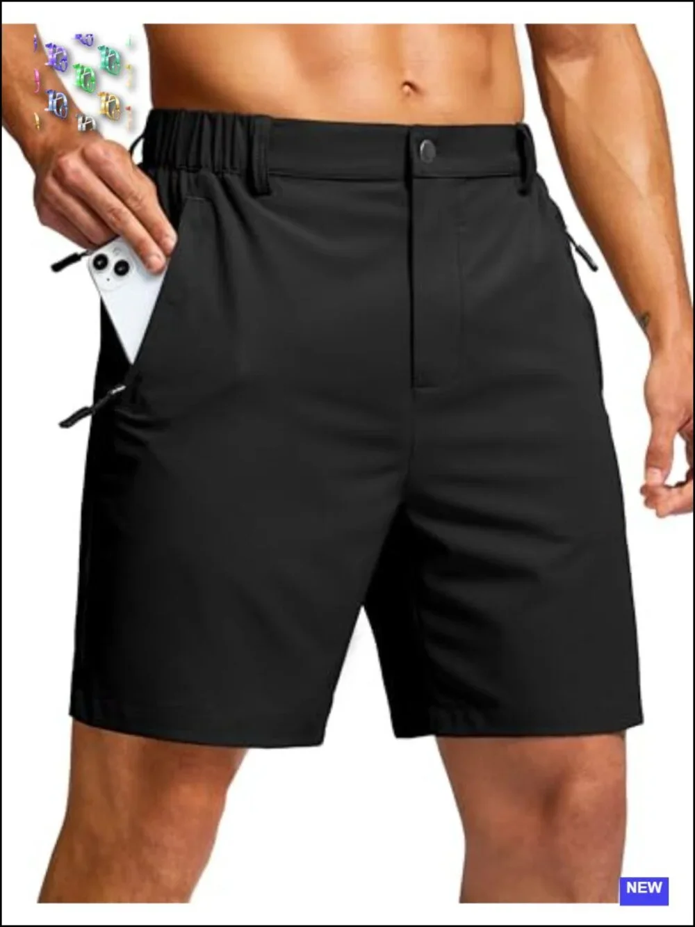 Men's Lightweight Hiking Shorts with 3 Zipper Pockets, Moisture Wicking, Quick